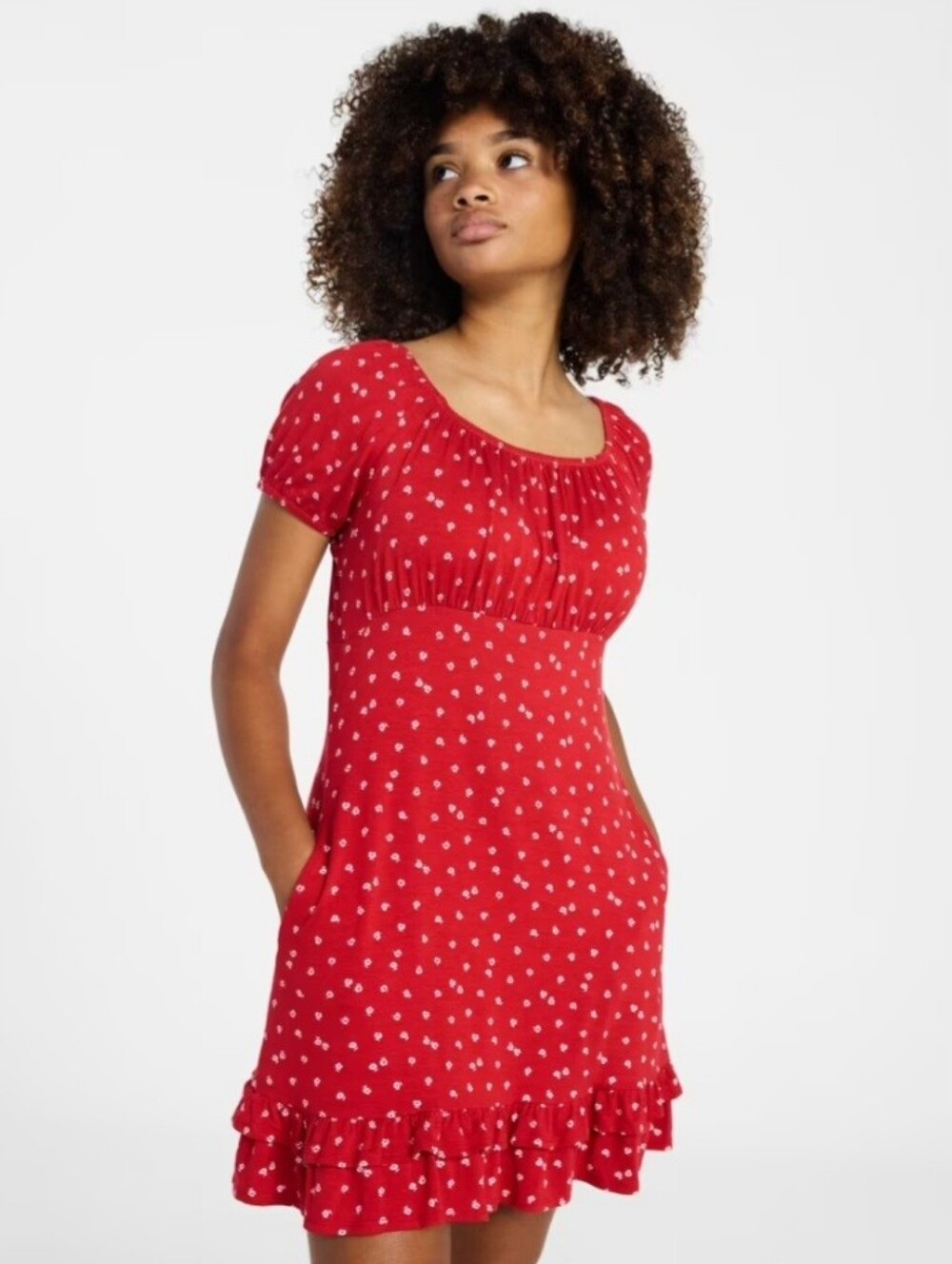 Weekend Academy Girls' Red & White Floral Knit Peasant Dress with Pockets M (8)